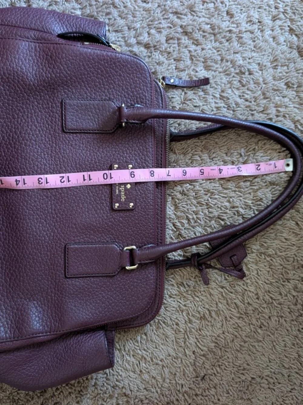 Kate Spade Bay Street Lydia Bag Satchel Burgundy Pebbled Leather